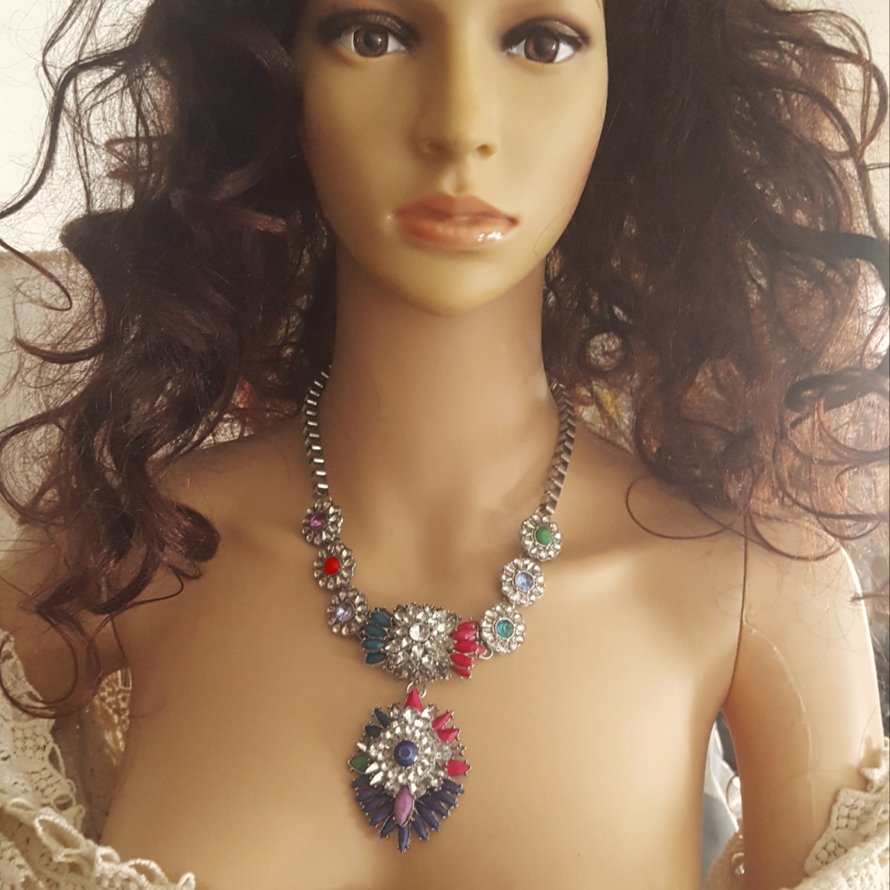 Dramatic Gatsby 1920 Style Vintage Rhinestone Necklace Lt 1 45$
